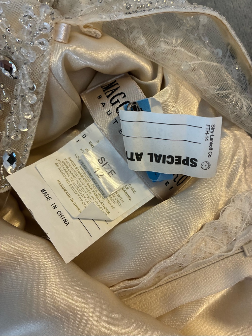 Beaded Ivory Lace Evening Dress with V-Neck - Picture 11 of 11